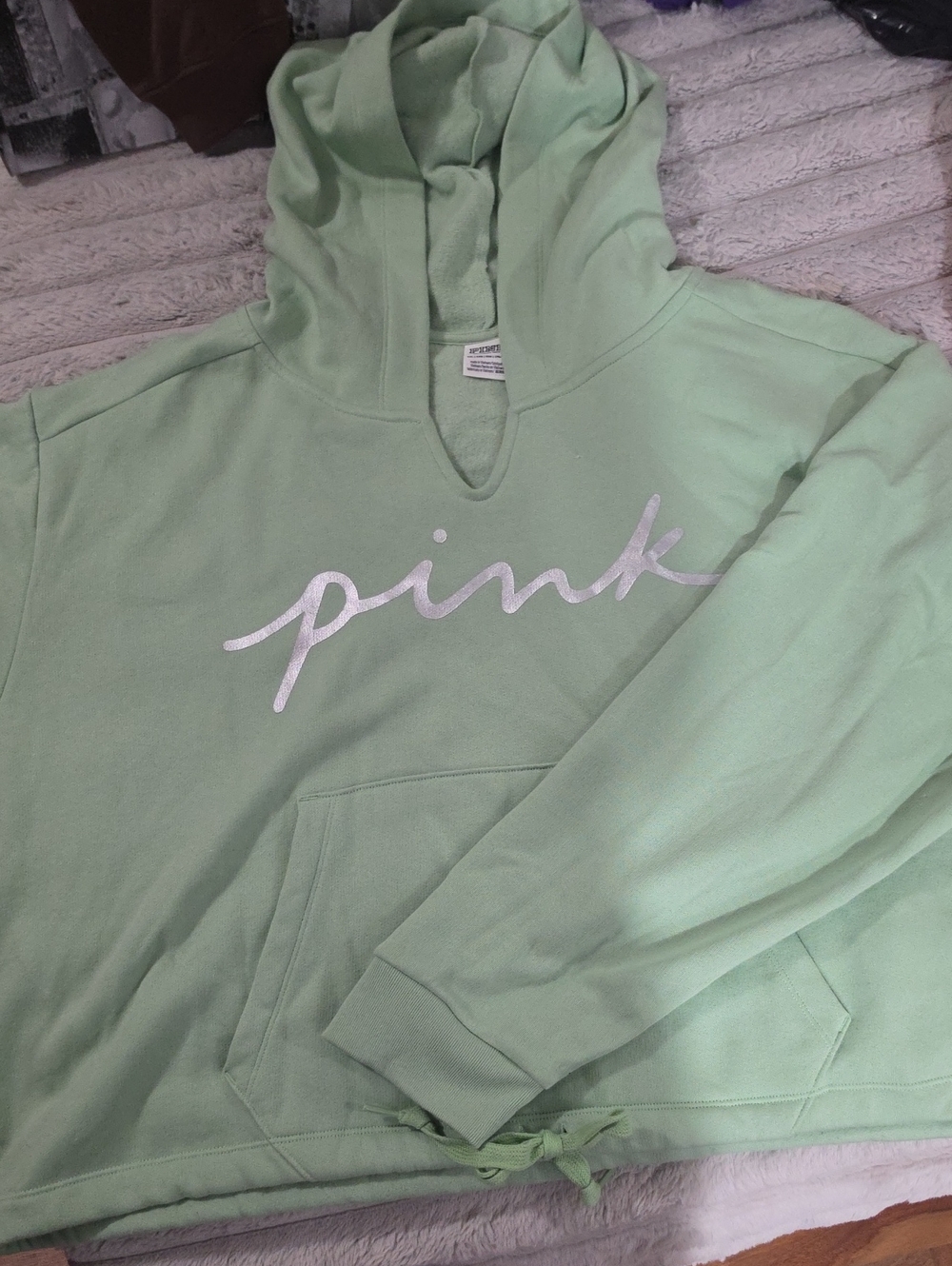 PINK Victoria's Secret Mint Green Pullover Hoodie with Script Logo